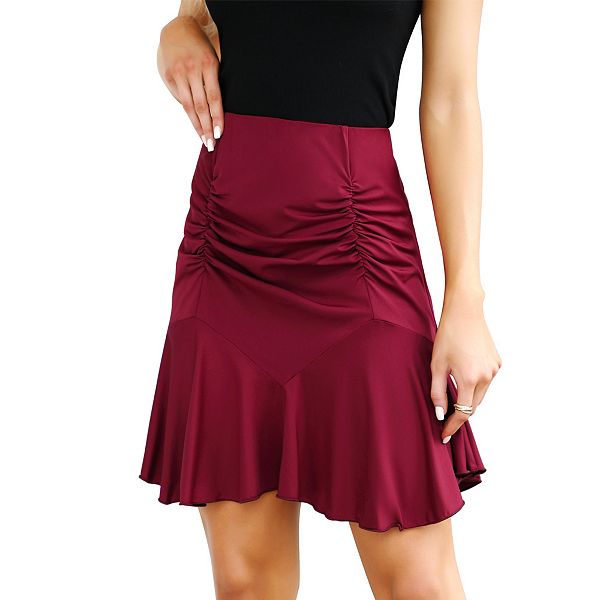

Юбка миди с рюшами и эластичной резинкой на талии Clearflower, Burgundy