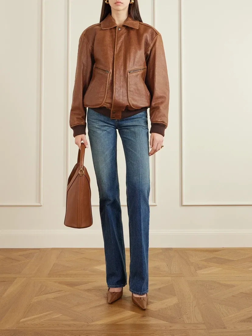Кожаная куртка-бомбер SAINT LAURENT, коричневый — фото 2