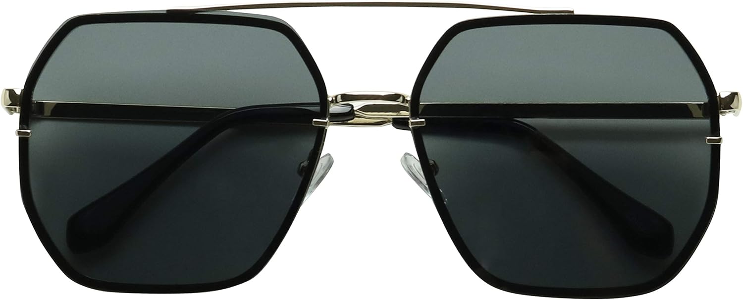 

ShadyVEU Большие солнцезащитные очки в стиле ретро-шик с семиугольным оправой, плоскими линзами и геометрическим дизайном, металлическая оправа, модные женские очки, Gold