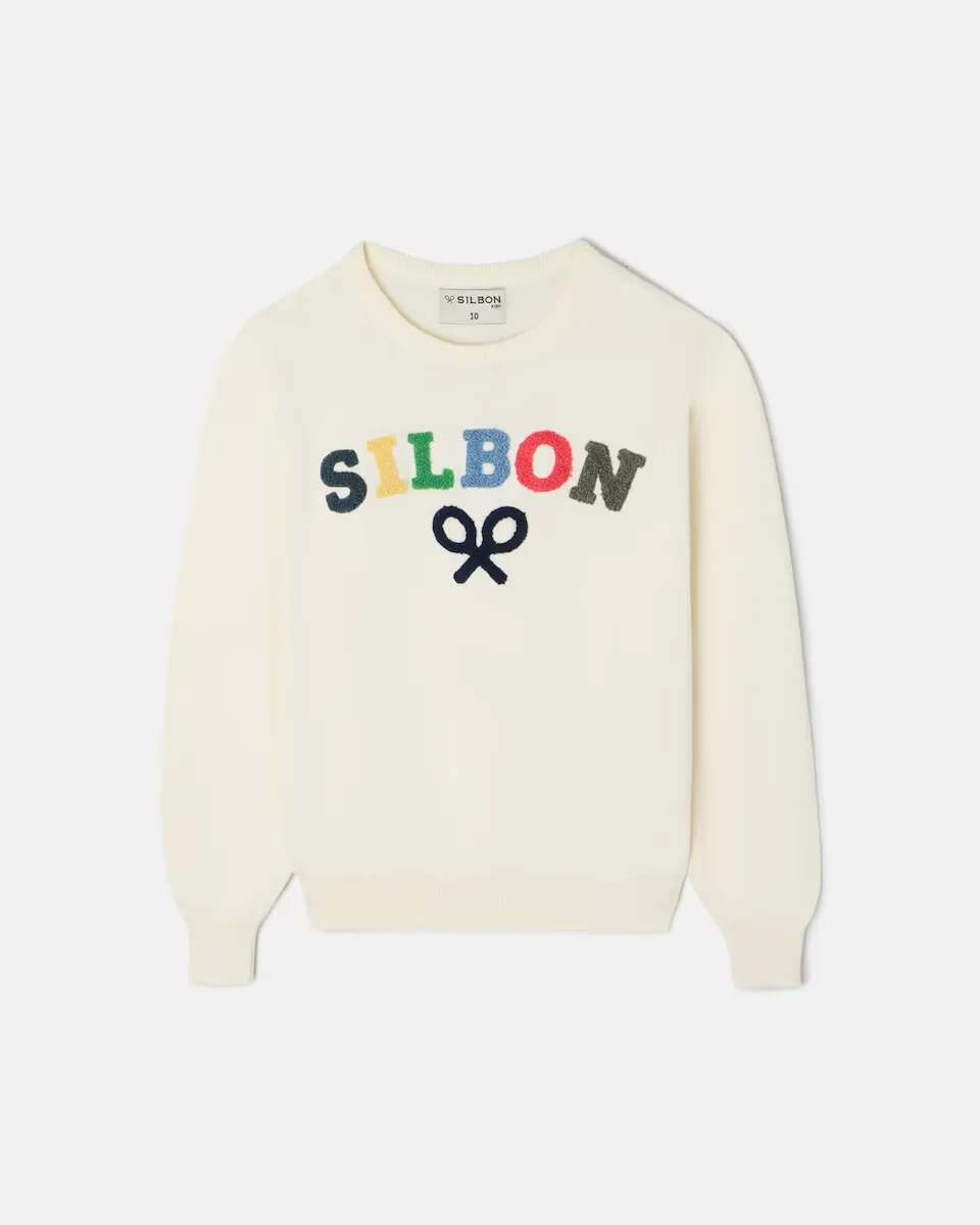 

Свитер для мальчика с разноцветным махровым логотипом Silbon, бежевый