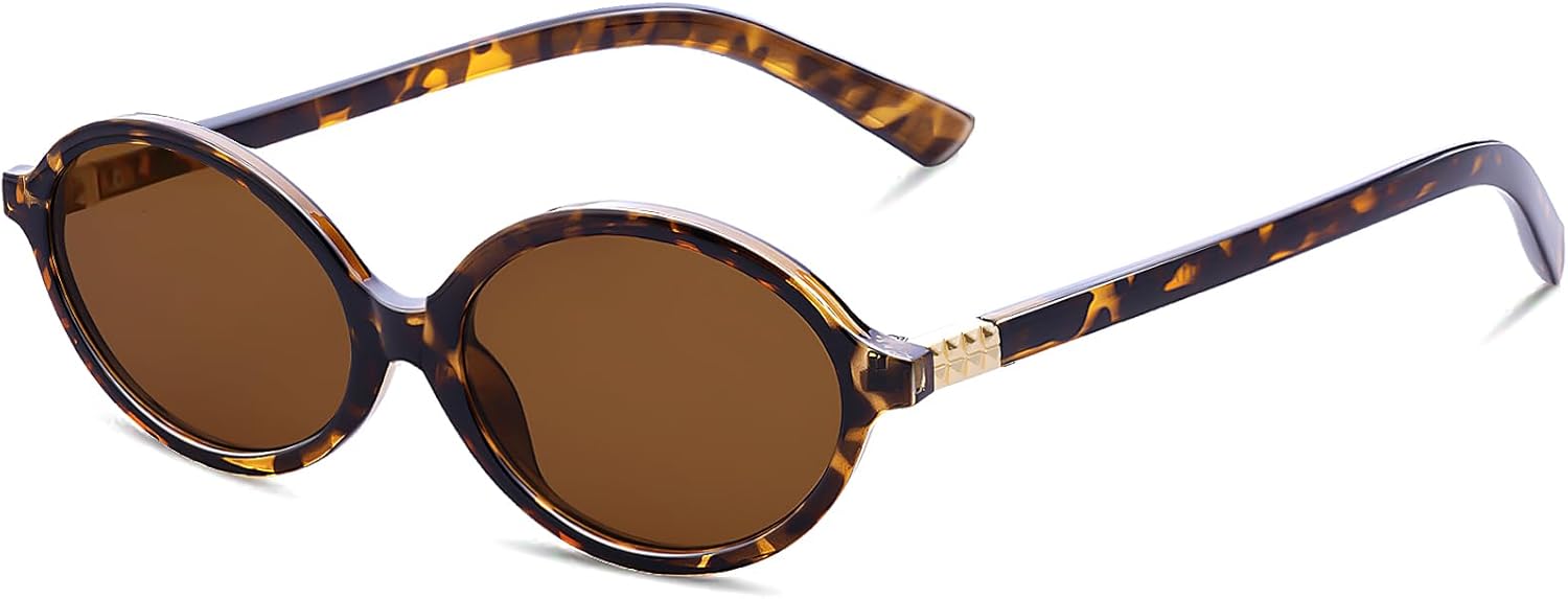 

Ретро-винтажные солнцезащитные очки в овальной оправе для женщин, модные маленькие круглые, в стиле 90-х, милые солнцезащитные очки AENMTU, Tortoise Shell Frame/ Brown Lenses