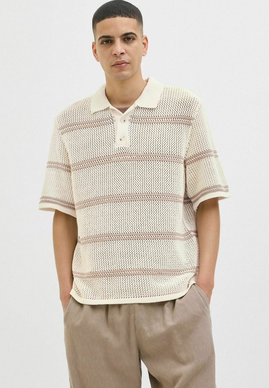 

Рубашка поло GESTRICKTES Jack & Jones, бежевый