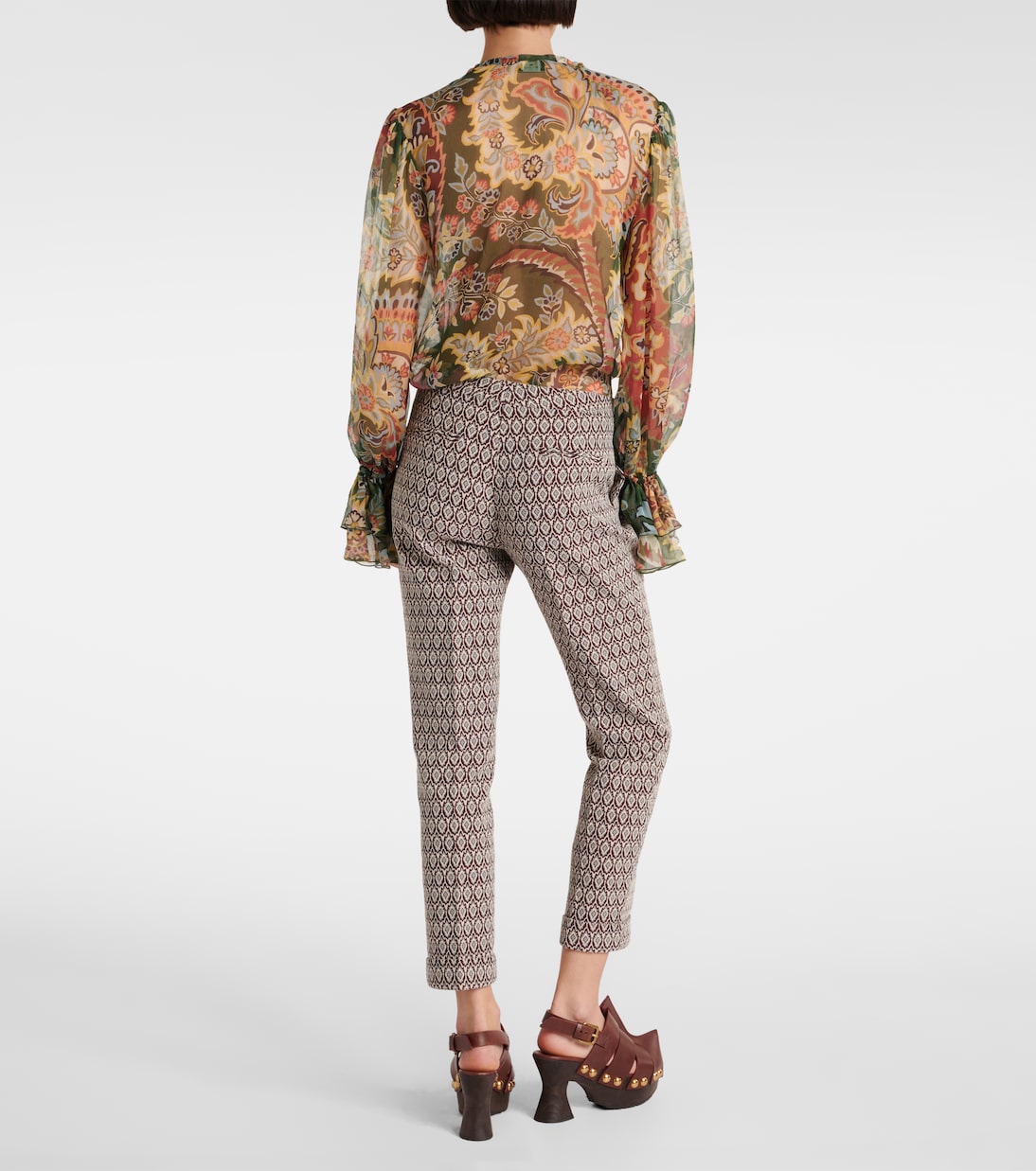 Укороченные брюки из хлопковой смеси с принтом Etro, Multicolour On Beige Base — фото 3