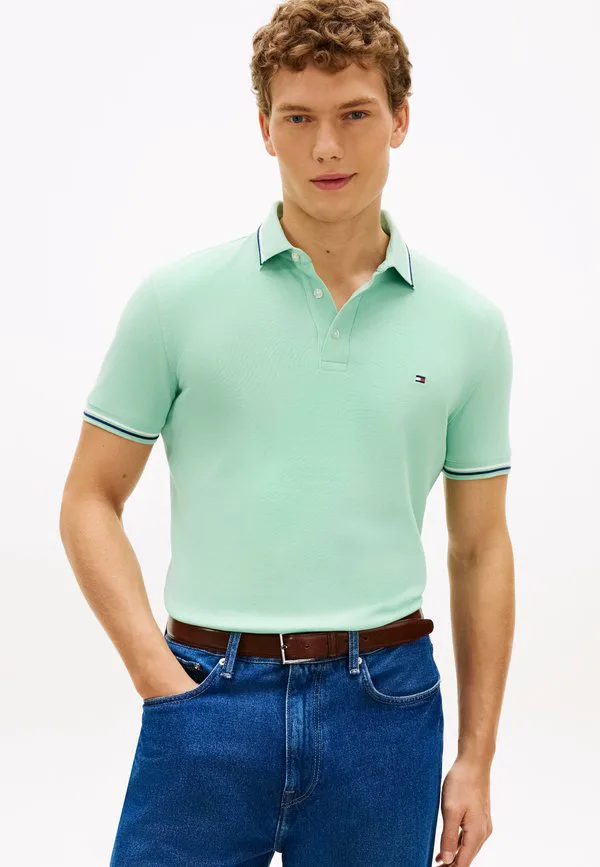 Поло-Рубашка из пике приталенного кроя с отделкой. Tommy Hilfiger, Crushed Mint