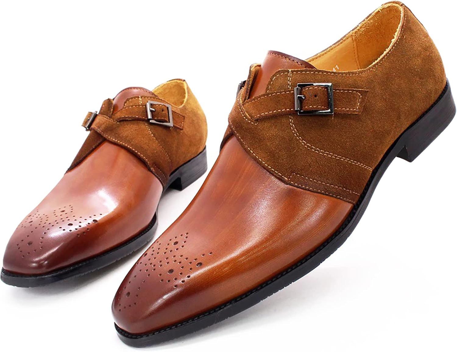 

Мужские классические туфли-оксфорды с пряжками, без застежек, с пряжкой, кожаные, низкие, нескользящие, броги, свадебные, офисные туфли, коричневые, 44 Generic