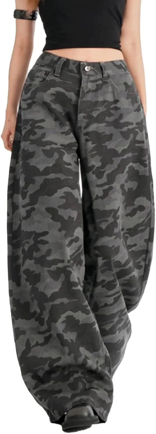 

Camo Jeans Women Grunge Stacked Baggy Wide Leg Tarvione
