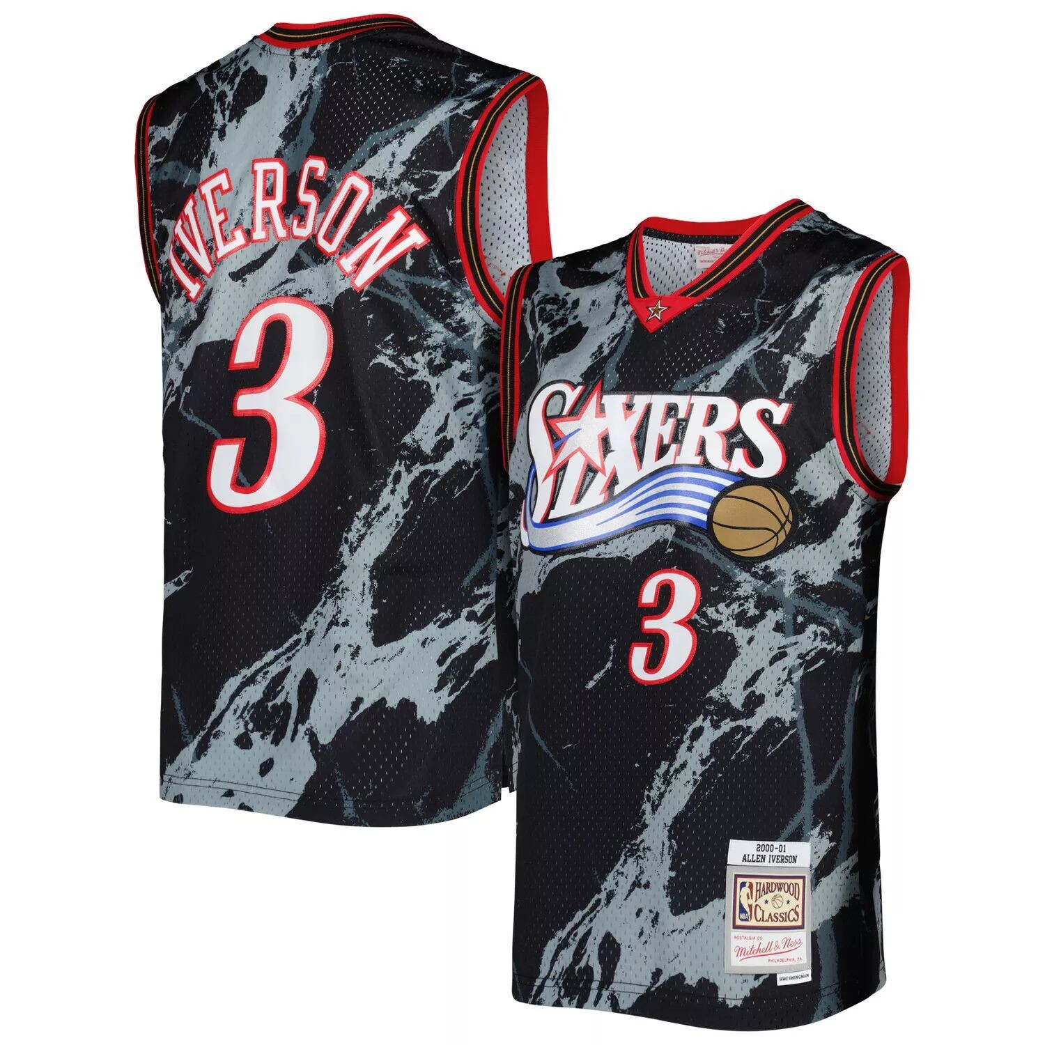 

Мужская черная майка Mitchell & Ness Allen Iverson Philadelphia 76ers 2000-01 Hardwood Classics Marble Swingman, Черный, Мужская черная майка Mitchell & Ness Allen Iverson Philadelphia 76ers 2000-01 Hardwood Classics Marble Swingman