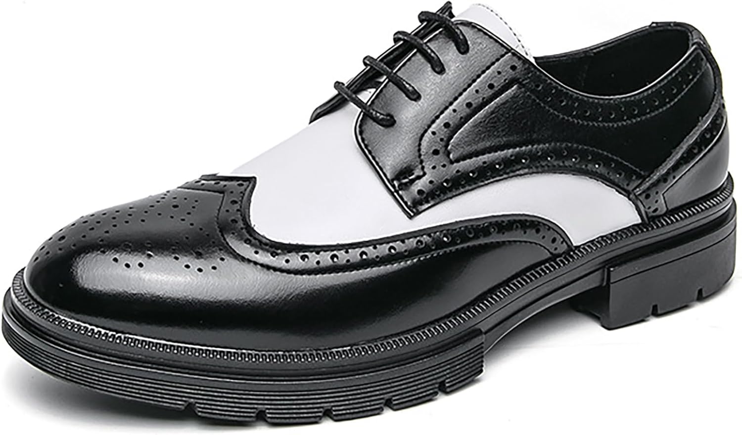 

Мужские оксфорды сшитые из двух тонов, классические с круглым носком, с резьбой, шнуровкой и крылатым носком, удобные, на низком каблуке, деловые туфли-дерби для повседневной носки, свадьбы, вечеринок, танцев и ужинов Qeosnbx, черный