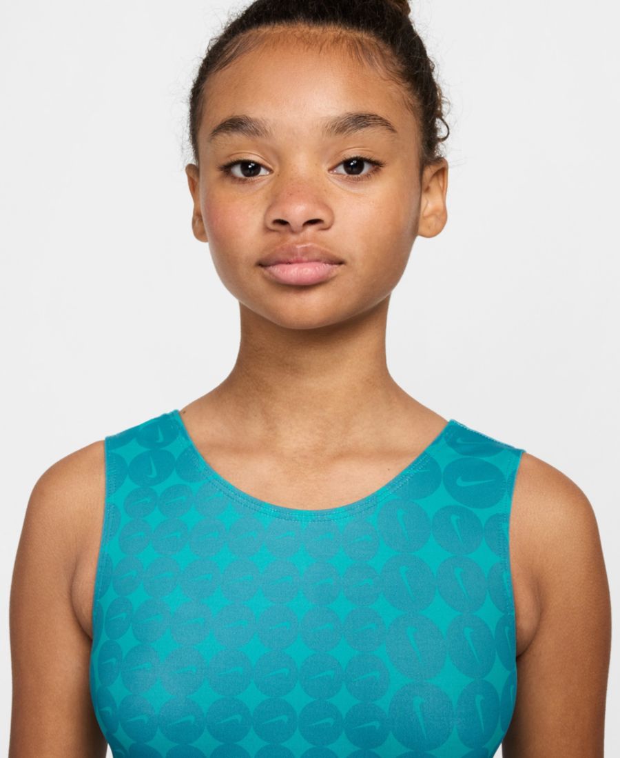 Гимнастический купальник Nike для девочек 7-16 лет с принтом Swoosh Nike Gymnastics, Green — фото 3