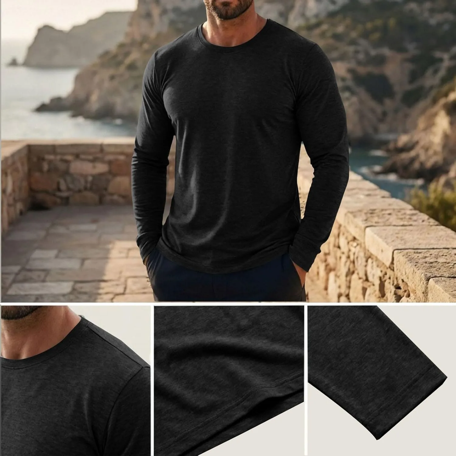 Мужская футболка с длинным рукавом Crew Neck Muscle Athletic — фото 2
