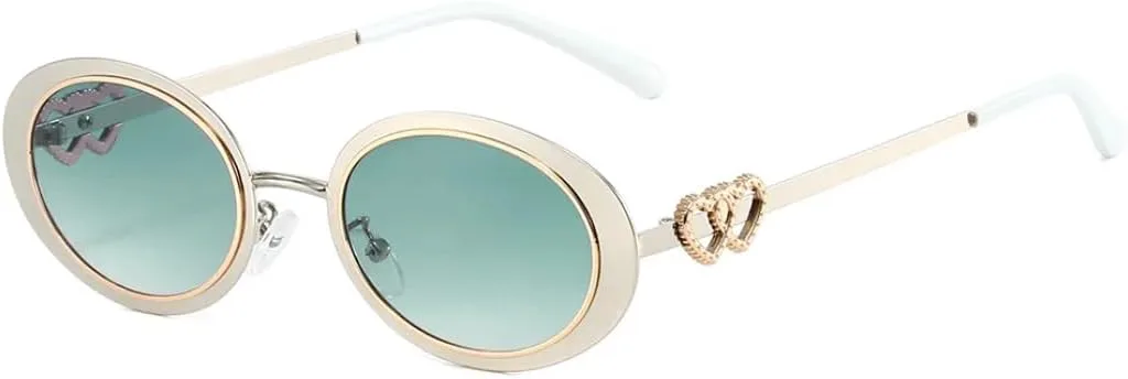 

Овальные градиентные солнцезащитные очки для мужчин и женщин, модные, с двойной вставкой в ​​виде сердца, защита от УФ-излучения UV400 UATXTAU, Silvery Green