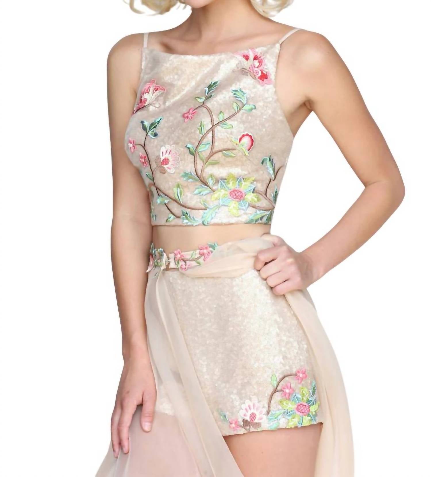 

Платье из двух частей с пайетками в телесном/мульти цвете Sherri Hill