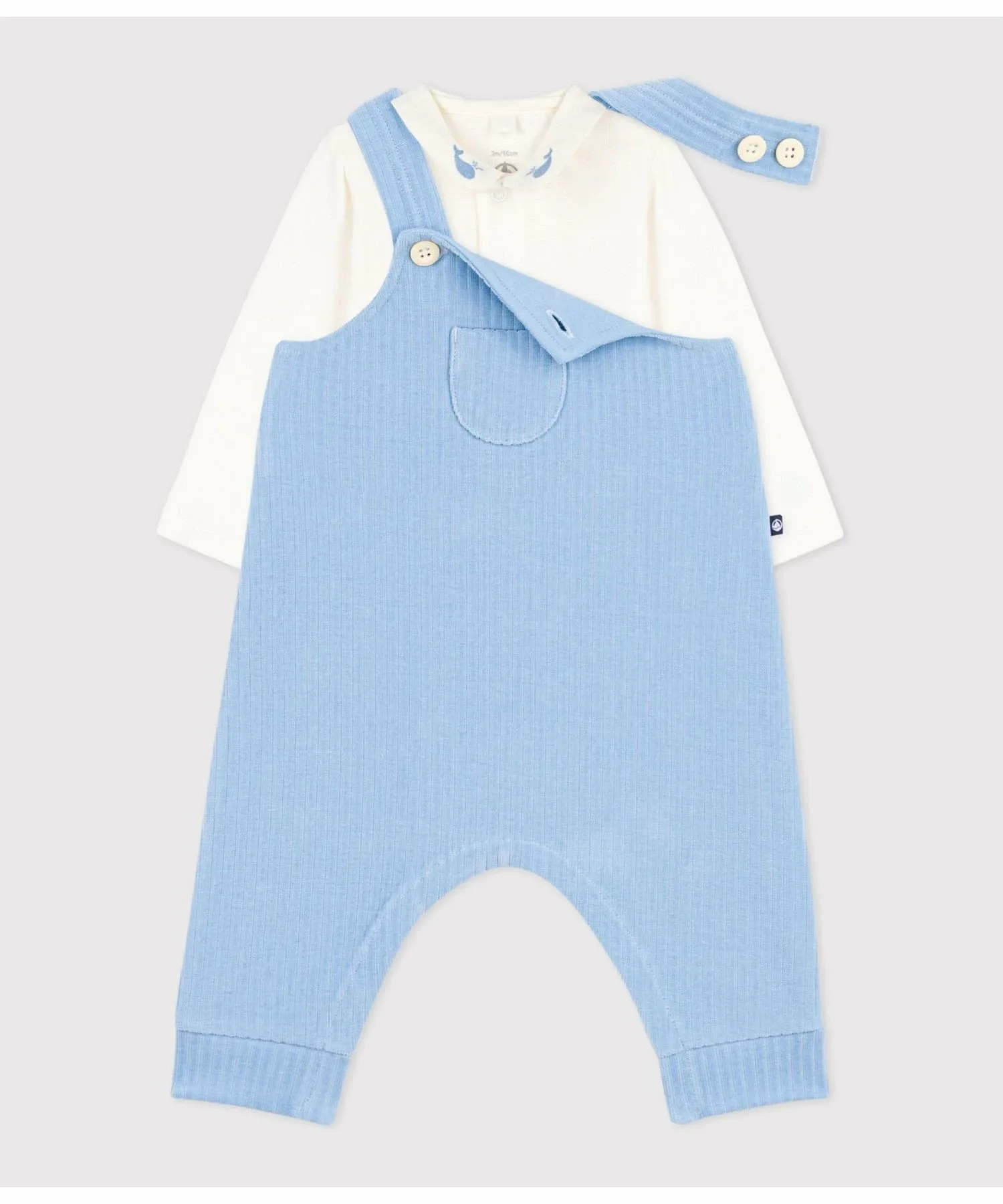 Детский велюровый комплект из 2 предметов PETIT BATEAU, Light Blue/Off White — фото 2