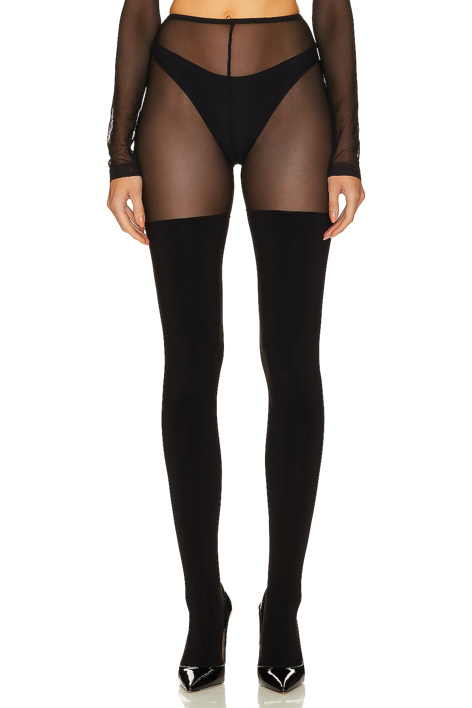 

Леггинсы Norma Kamali Thigh High Spliced With Footsie, цвет Black & Black Mesh