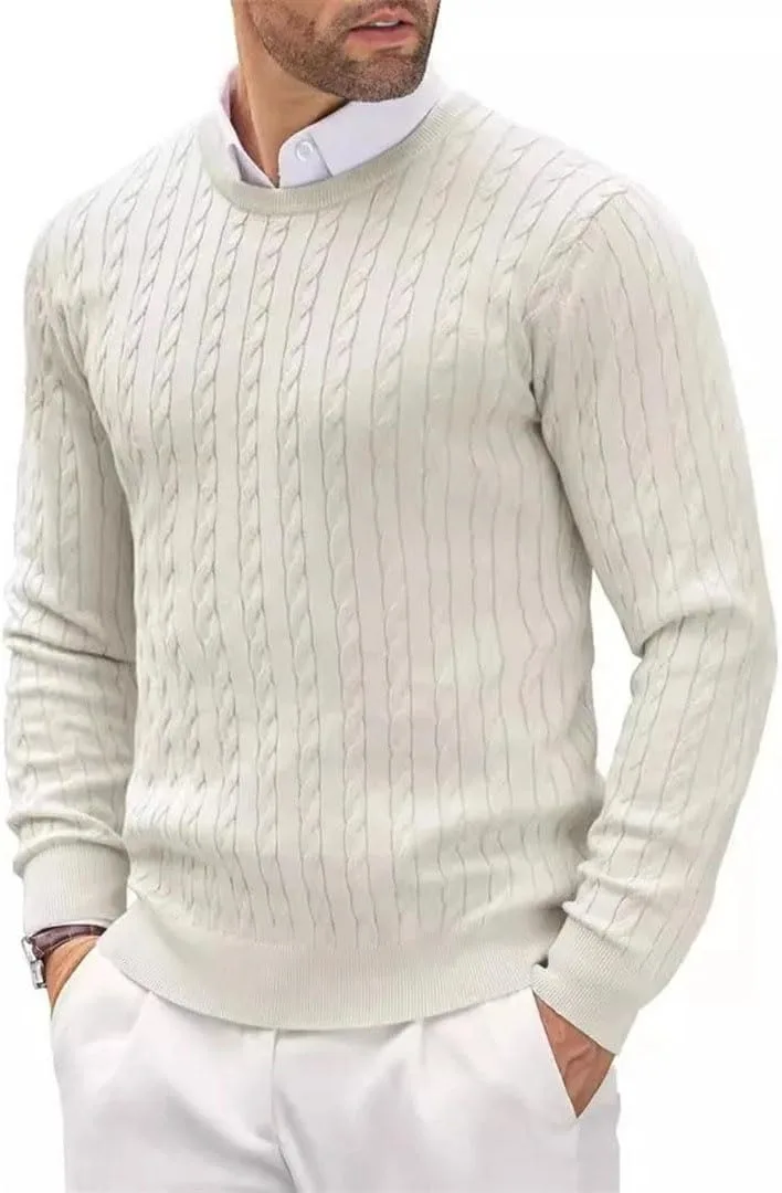 Мужской пуловер для бизнес-кэжуал с длинным рукавом Slim Fit и косой вязкой — фото 4