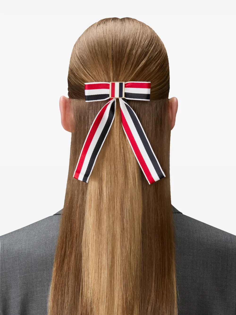 Атласная заколка для волос с бантом и полосками Thom Browne, белый — фото 4