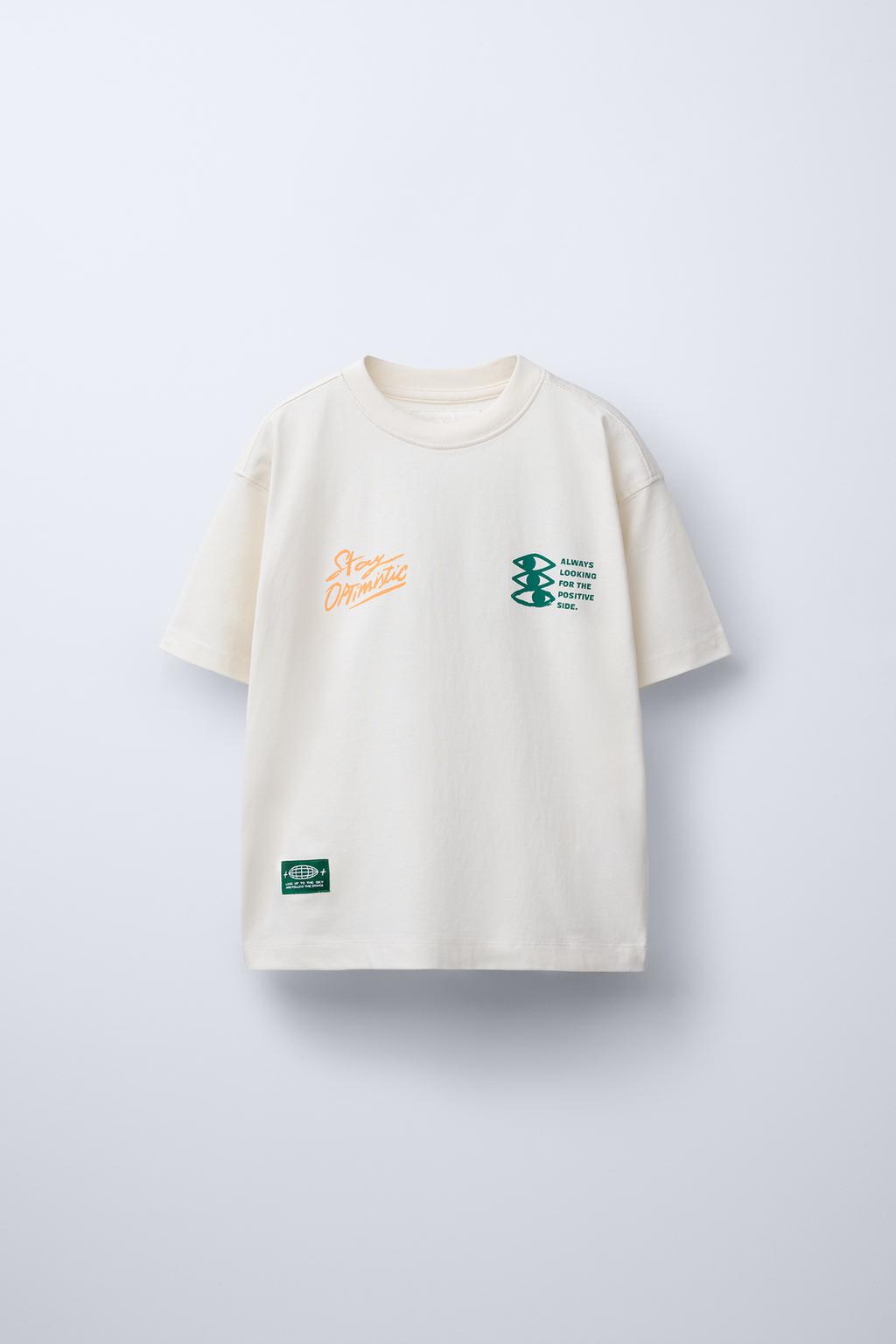 

Футболка с принтом слогана ZARA, экрю