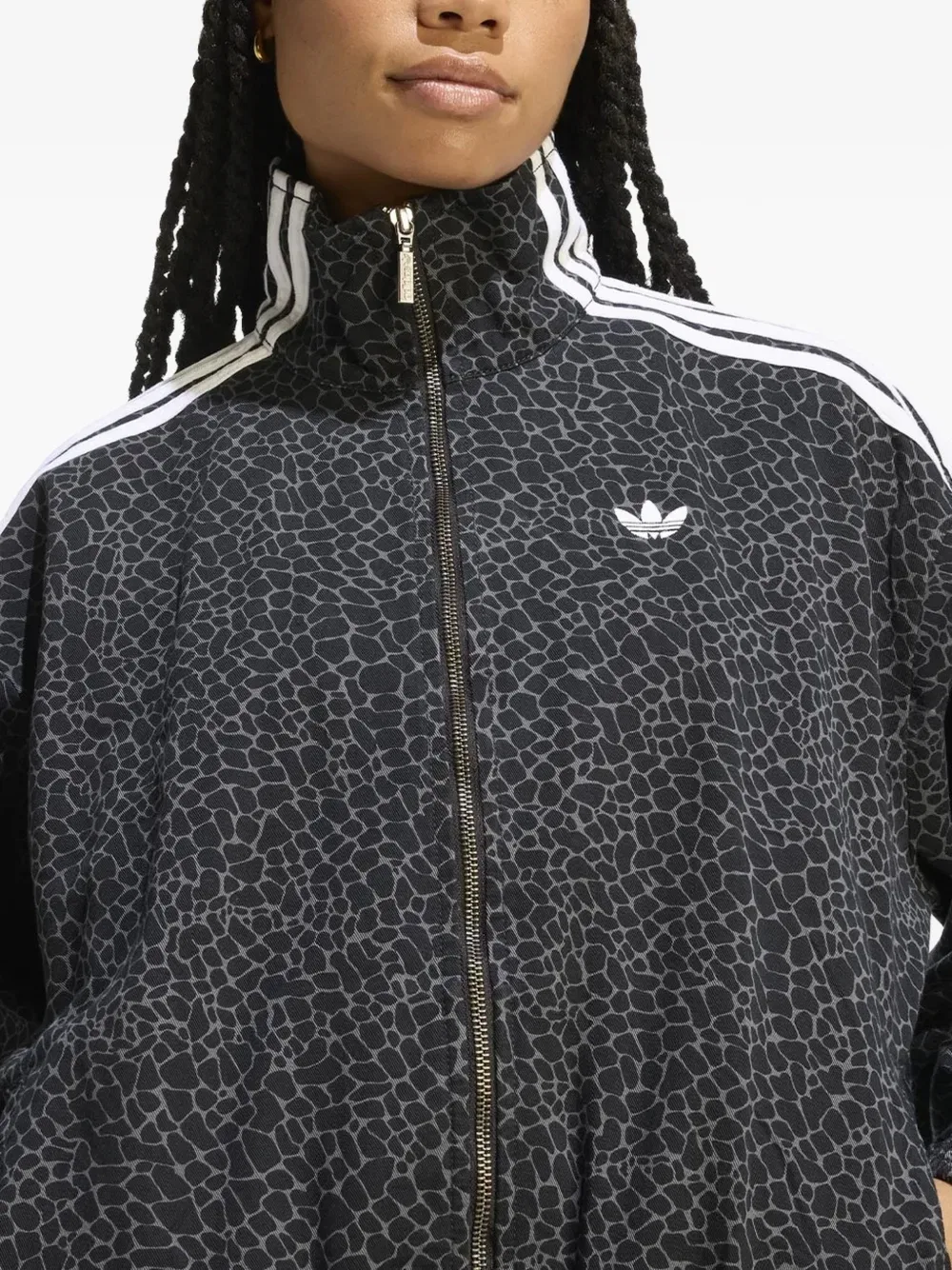 Полосатая куртка с высоким воротником Adidas, черный — фото 3