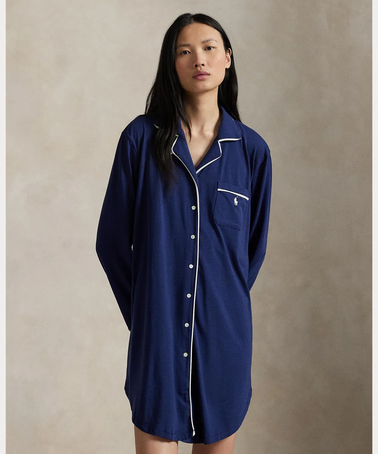 Сорочка пижамная Ralph Lauren, хлопковая смесь, тёмно-синяя — фото 3
