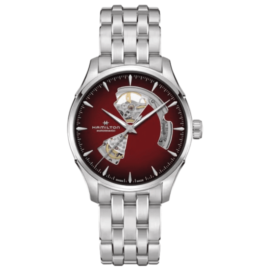

Hamilton Jazzmaster Open Heart Автоматические стальные часы с бордовым циферблатом H32675170