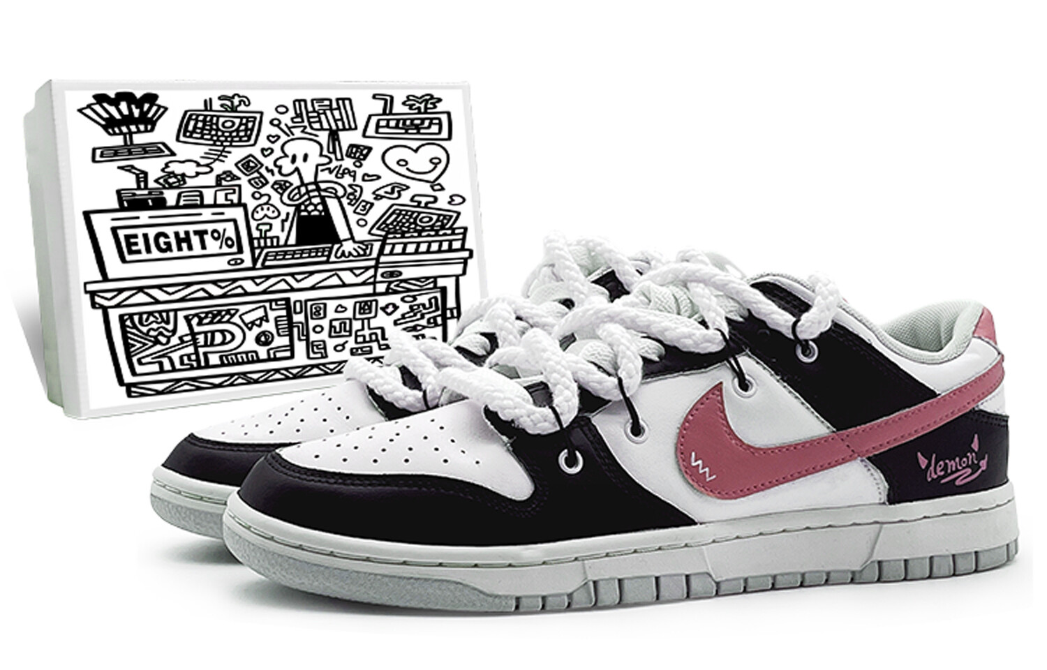 

Кроссовки Nike Dunk Skateboarding Shoes Men Low-top Black/pink/white, черный