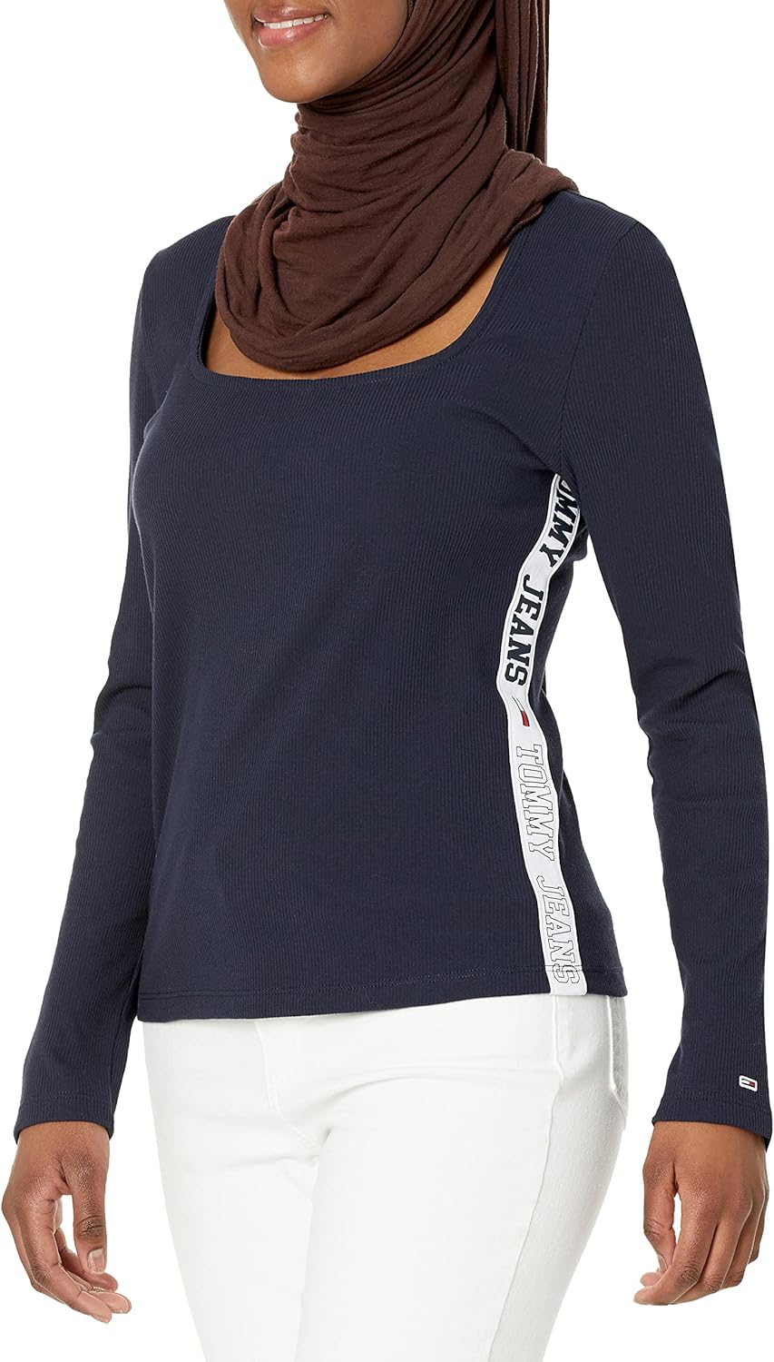 

Tommy Hilfiger Женский лонгслив Tommy Jeans с квадратным вырезом и длинным рукавом, Dark Blue Sky