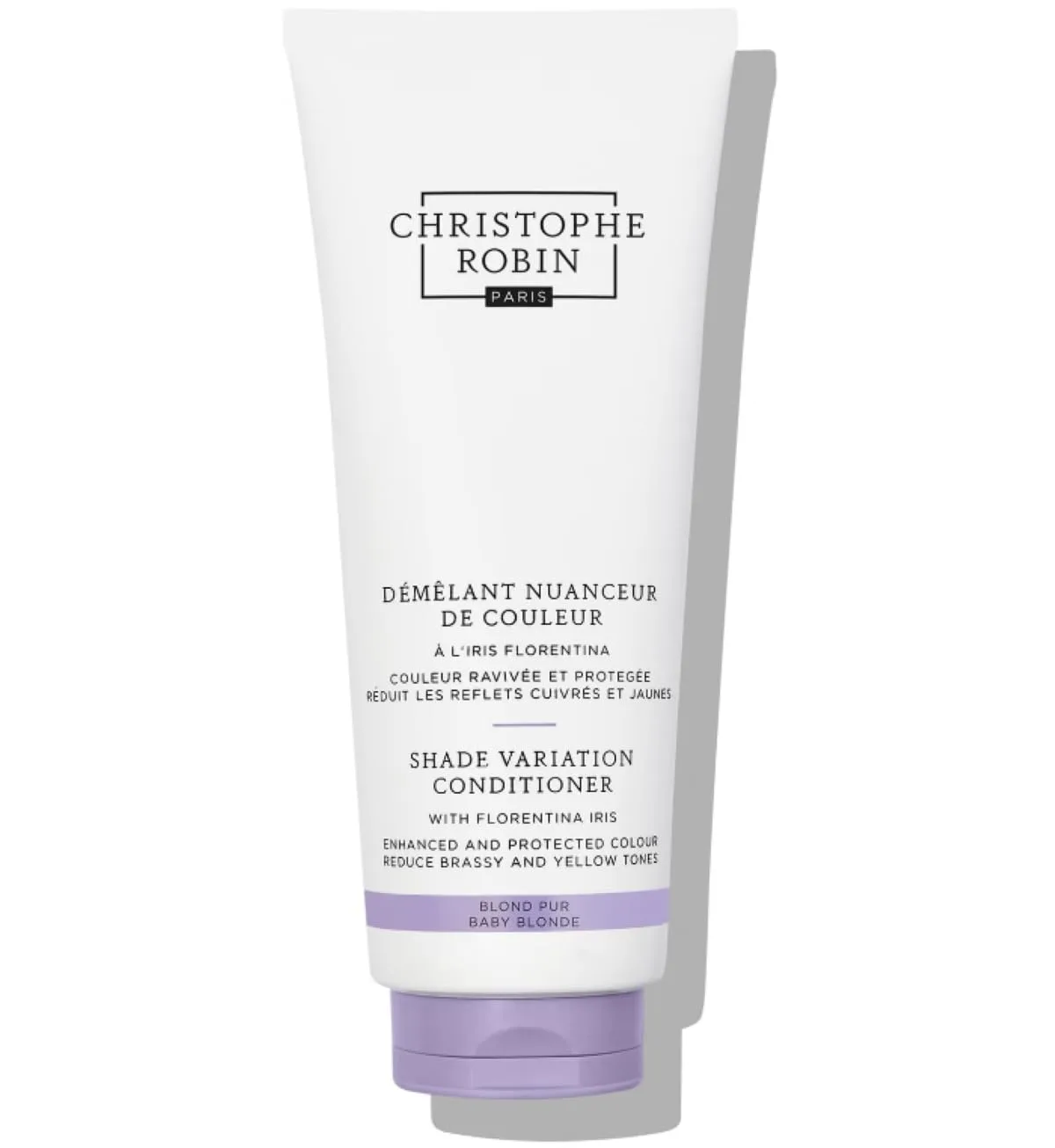 Christophe Robin Shade Variation Baby Blonde тонирующий фиолетовый кондиционер с Florentina Iris, нейтрализует медные и желтые оттенки для блонда, мелирования и седых волос 200 мл 198 мл (.), yellow