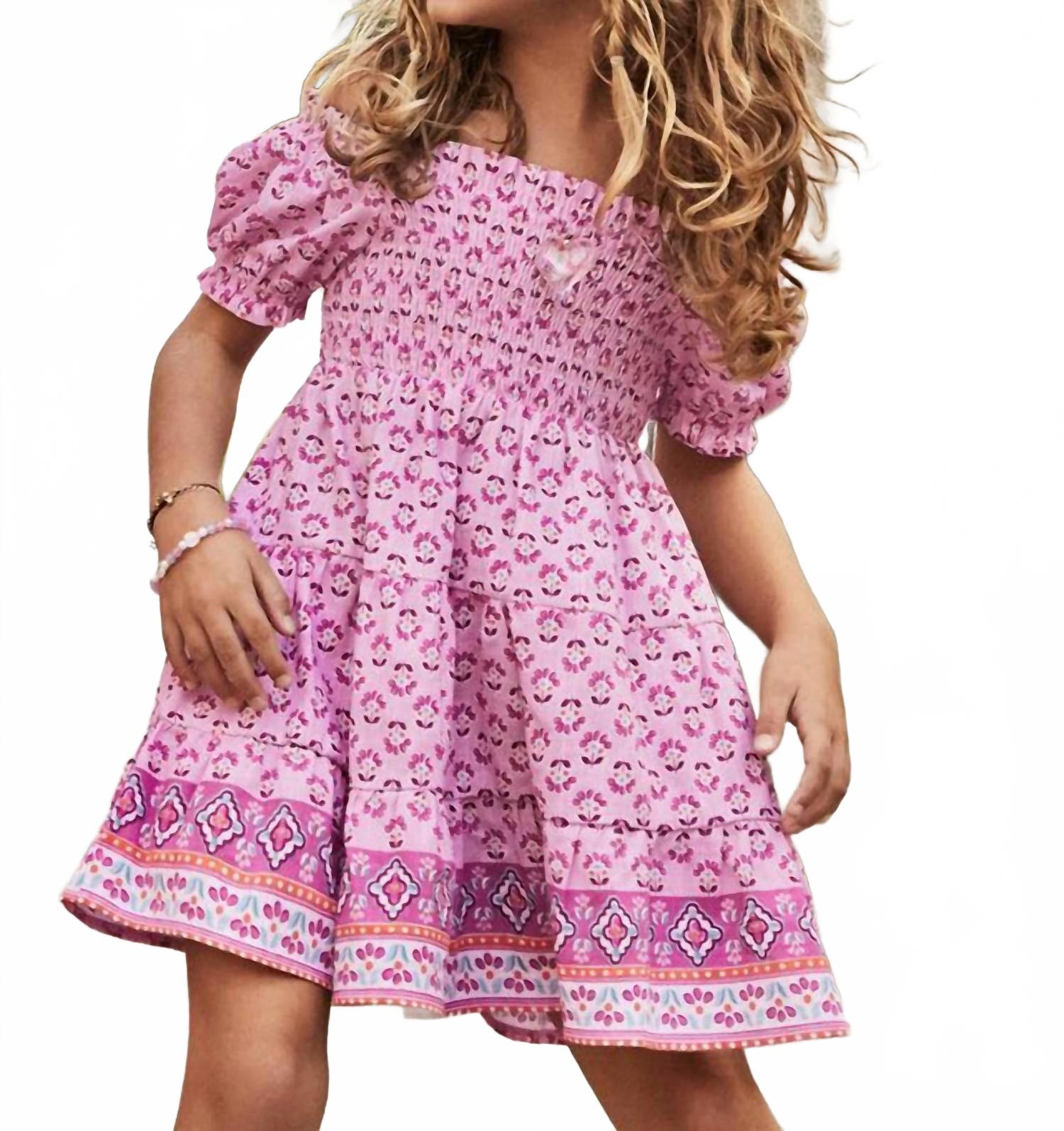 

Детское платье с принтом и присборенной отделкой в сиреневом цвете Mayoral