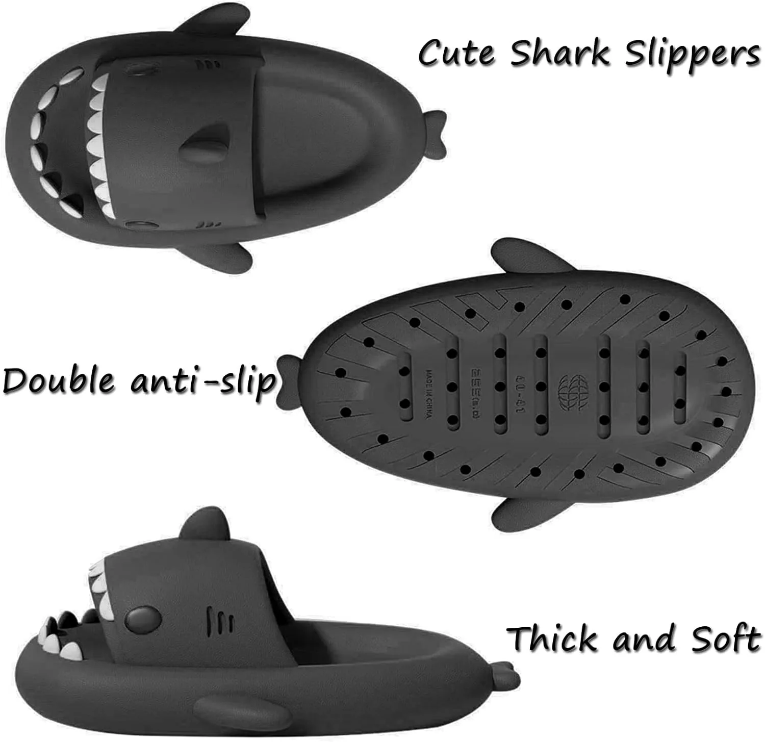 

Шлепанцы Sharllen Shark для женщин и мужчин с милым забавным мультяшным дизайном, противоскользящие, с открытым носком, легкие летние шлепанцы с акулой, темно-серый
