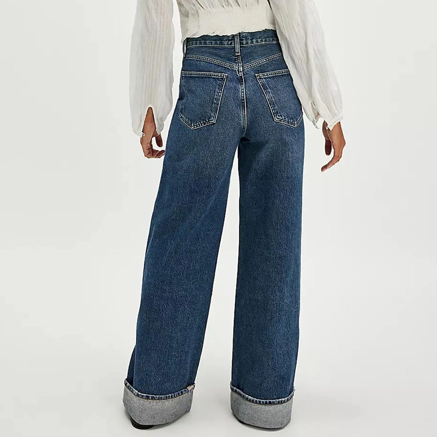 Джинсы для женщин High Waisted Baggy с эффектом палаццо — фото 4