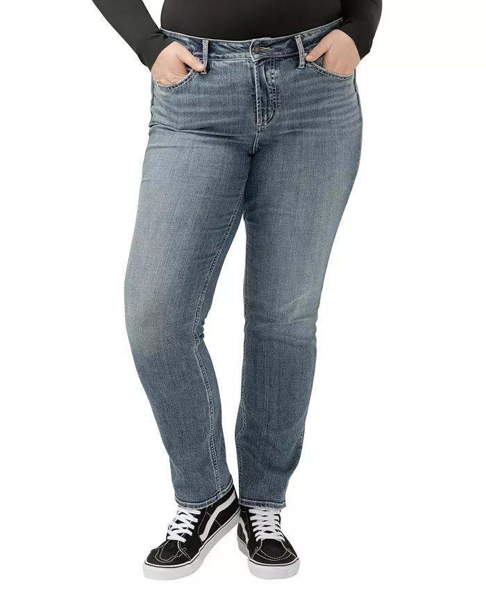 

Джинсы Suki Curvy-Fit Straight с высокой талией и прямыми джинсами больших размеров Silver Jeans Co., синий