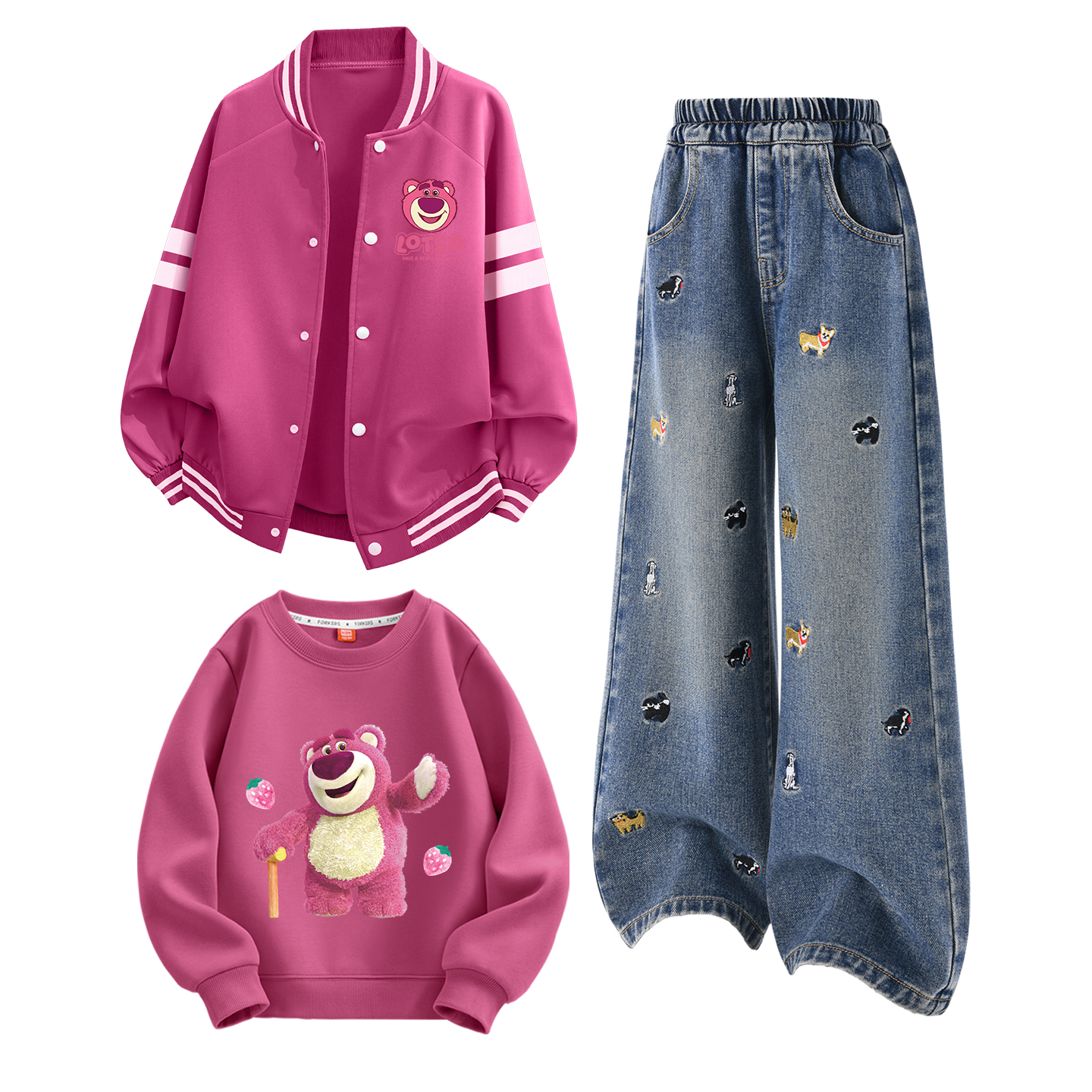 

Детская повседневная спортивная одежда с круглым вырезом Moderate Disney, di yue xin bear k розовый красный+solid color denim синий+di chen su bear berry красный