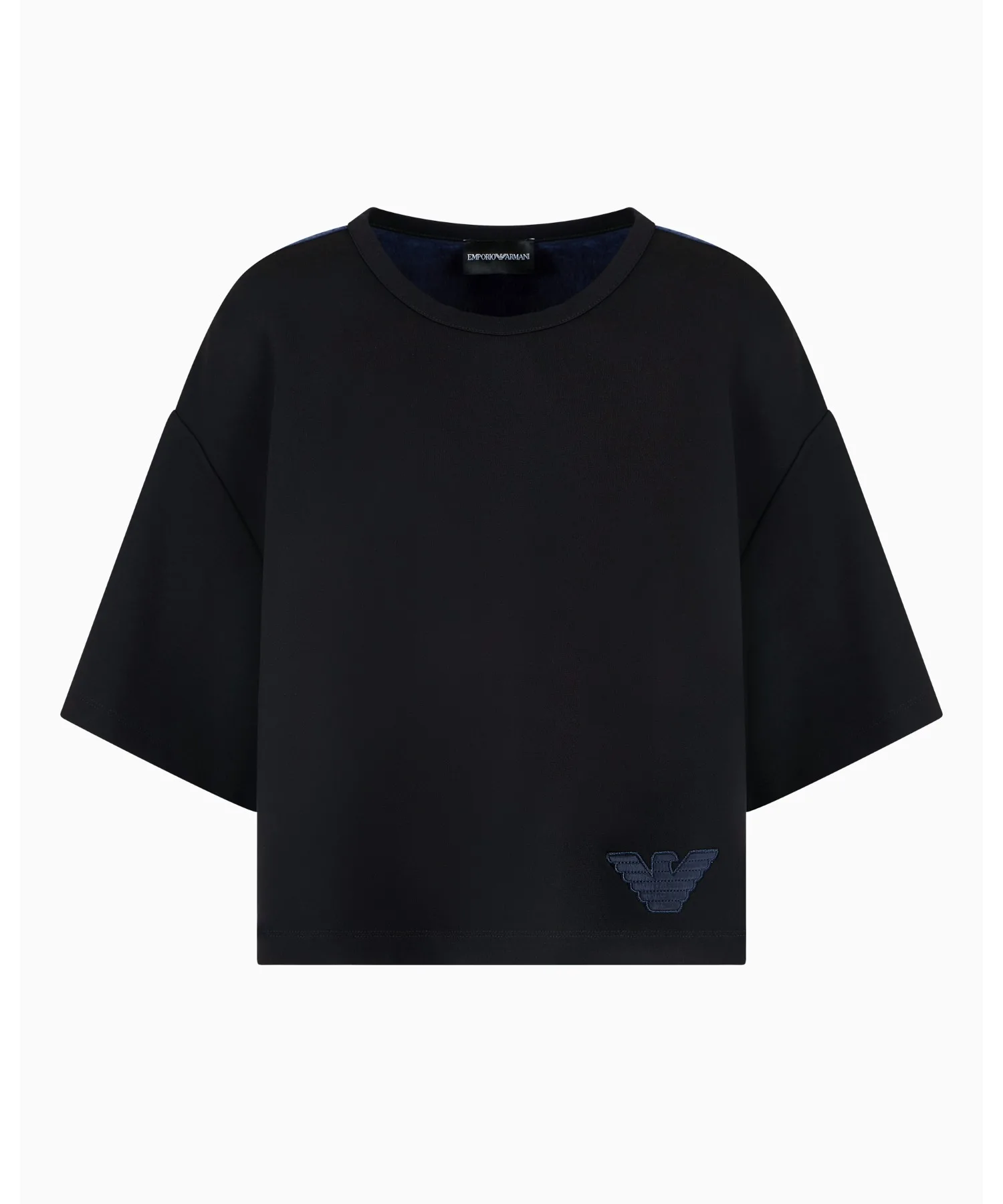 Женская футболка интерлок джерси с вышивкой орла EMPORIO ARMANI черная — фото 2