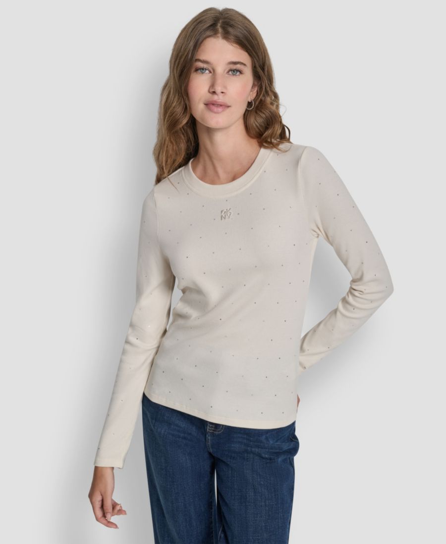 

Женский свитер с круглым вырезом, украшенный стразами DKNY Jeans, Egg Nog