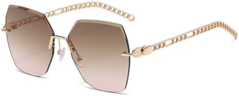 

Женские квадратные солнцезащитные очки без оправы 2026 года, оправа с цепочкой, модные винтажные очки большого размера, защита от ультрафиолета UV400 MTZJH, Brown Pink