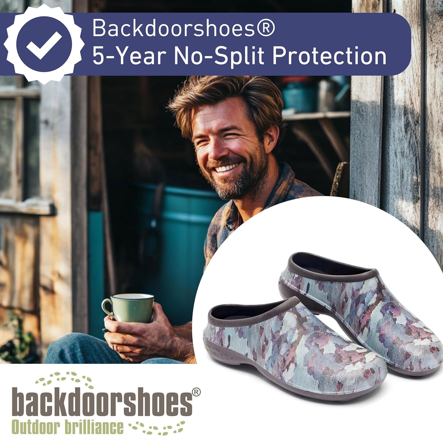 Водонепроницаемые премиальные садовые сабо Backdoorshoes для мужчин с поддержкой свода стопы, Camo — фото 3