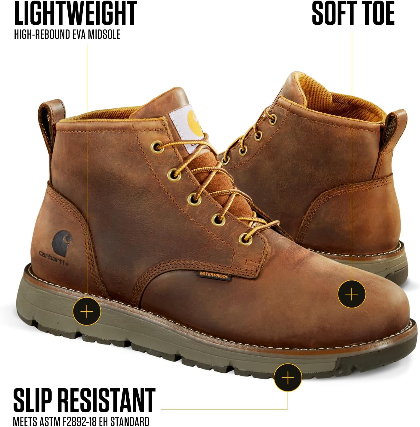 Carhartt Millbrook Waterproof Wedge Boot - рабочие ботинки для мужчин, устойчивые к скольжению и электрическим опасностям, с высотой голенища 5 дюймов, дышащей мембраной и легкой промежуточной подошвой EVA, Brown Oil Tanned — фото 3