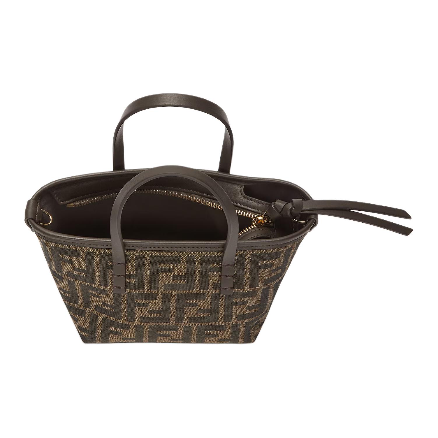 Fendi FF Сумка-тоут из телячьей кожи, сумка для покупок, сумка через плечо, мини-сумка-кроссбоди, женская, коричневая — фото 4