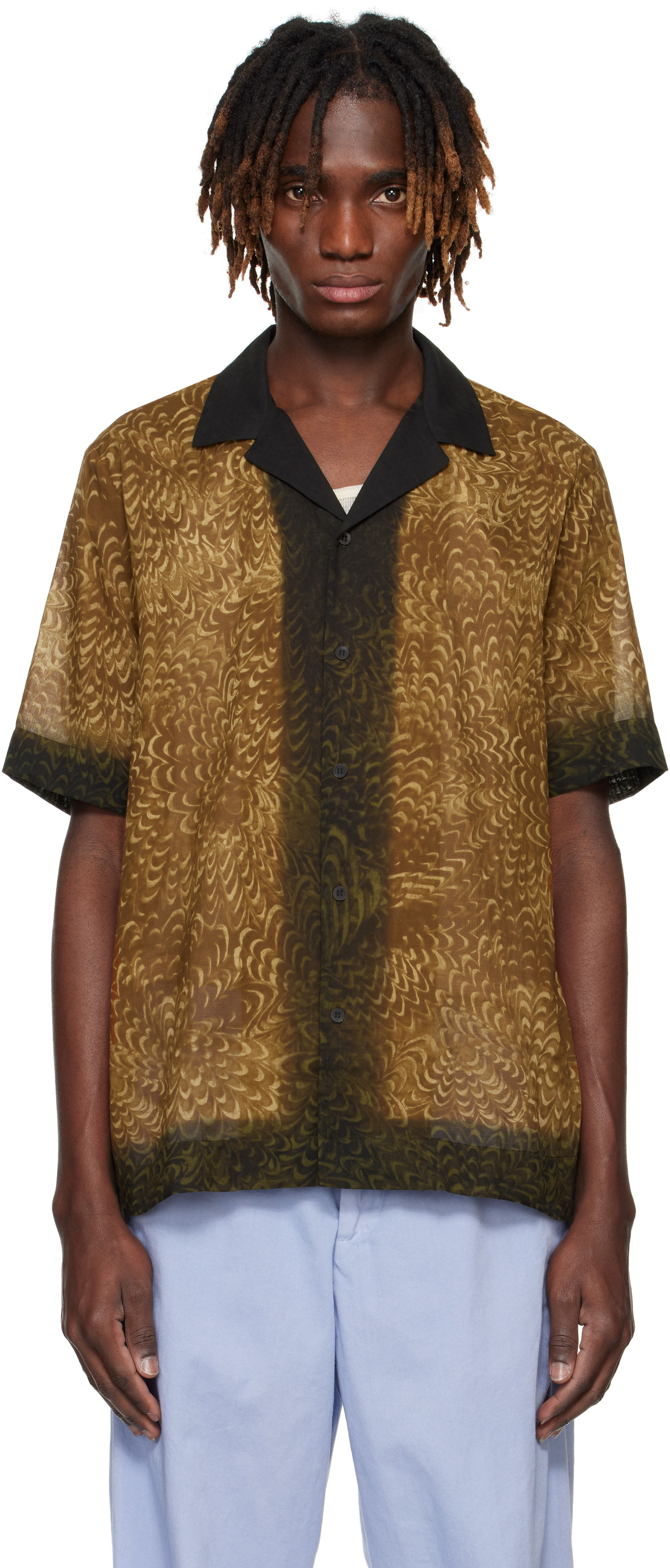 

Рубашка свободного кроя из хлопка бежевого цвета Dries Van Noten