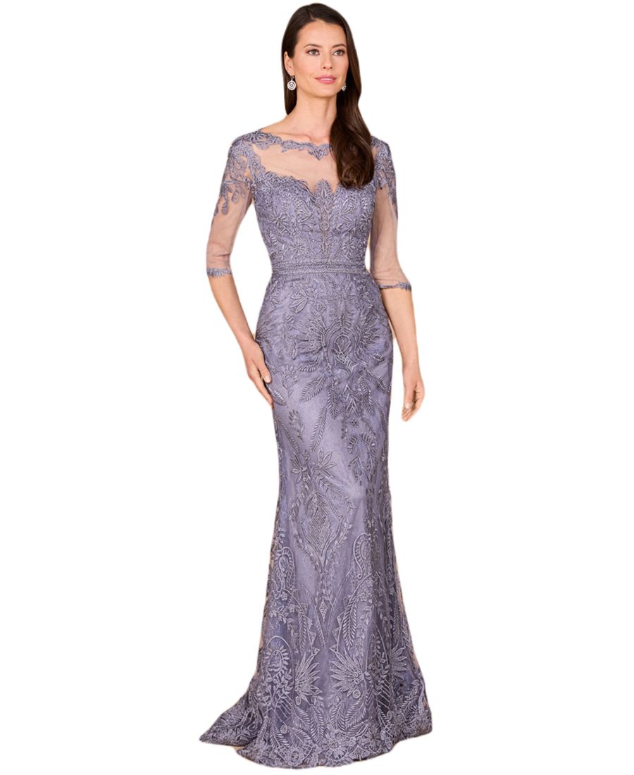 

Женское кружевное платье-футляр со съемными рукавами до локтя Lara, Grey blue