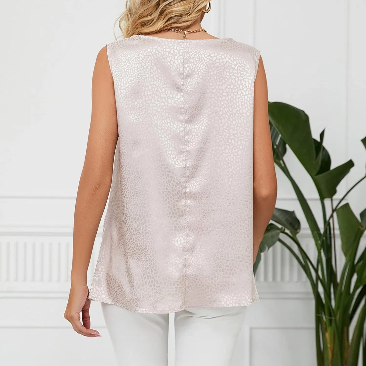 Блуза, V-образный вырез, сатиновая, без рукавов, Party Blouse, розовый — фото 4