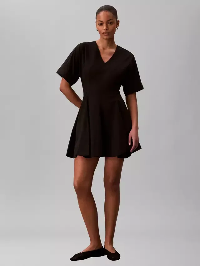 Мини-платье из поплина с короткими рукавами, черное Calvin Klein