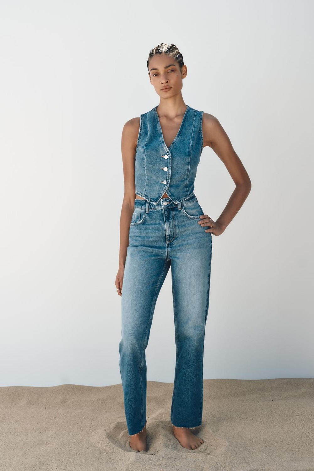 

Жилет из джинса z1975 ZARA, средне-синий