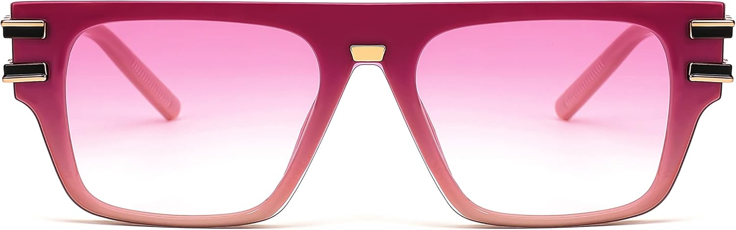 

FEISEDY Модные квадратные солнцезащитные очки для женщин и мужчин в стиле ретро с металлическими боковыми линзами и защитой от УФ-излучения UV400, артикул B2678, 002 Pink Frame/Gradient Pink Lens