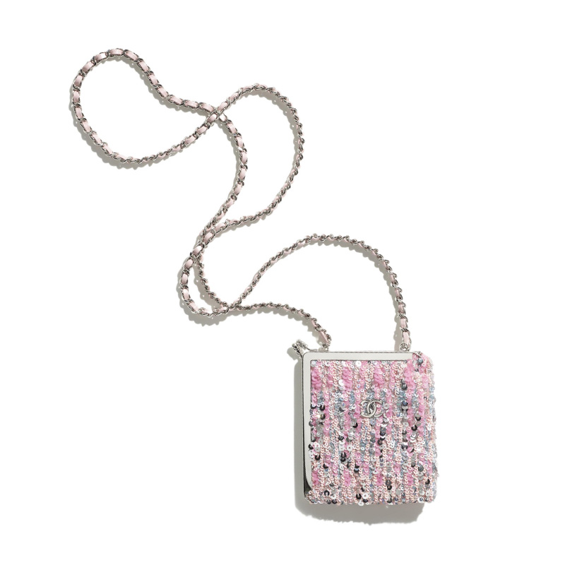 

CHANEL Металлическая наплечная сумка через плечо женская розовая и серебристая