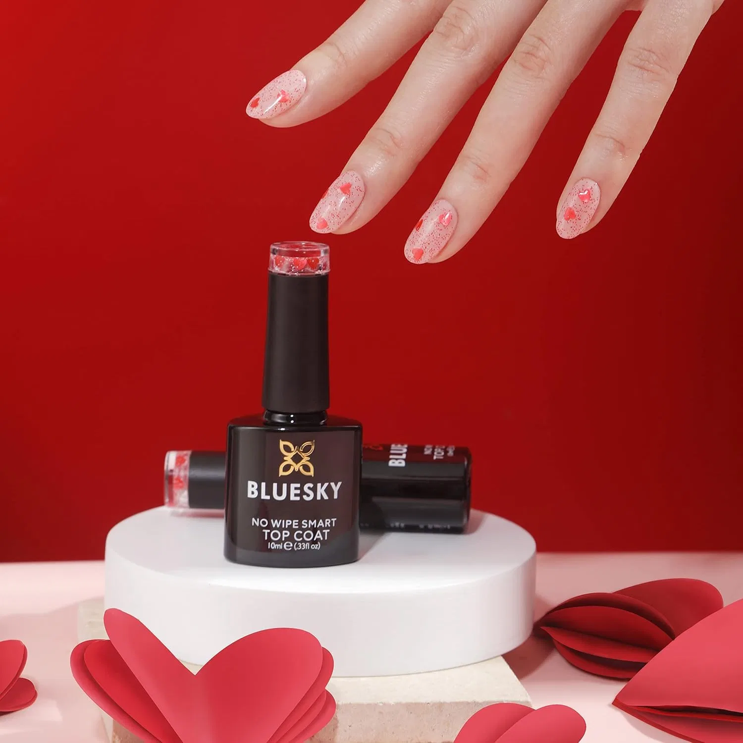 Гель-лак Bluesky «Queen of Hearts No Wipe» с красными блестками, 10 мл Bluesky, No Wipe Top Coat - Queen Of Hearts — фото 4