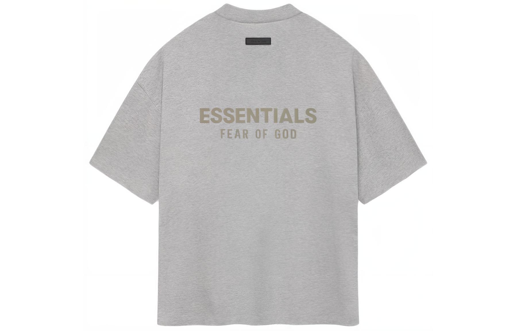 Футболка из хлопка с тисненым логотипом Fear Of God Essentials, светло-серый меланж — фото 3