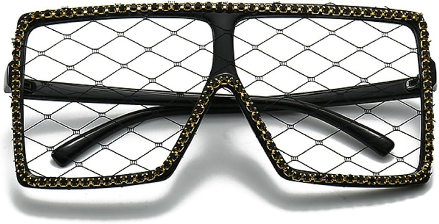 

Крупные солнцезащитные очки с блестками и стразами для женщин, модные, с кружевными линзами, квадратной оправой и бриллиантами, сексуальные очки для вечеринок mincl, Black