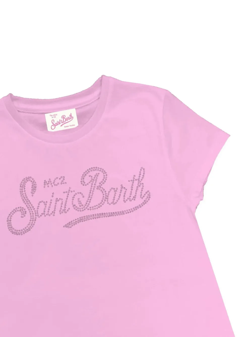Платье с оборкой по подолу, украшенное стразами MC2 Saint Barth Kids, розовый — фото 3
