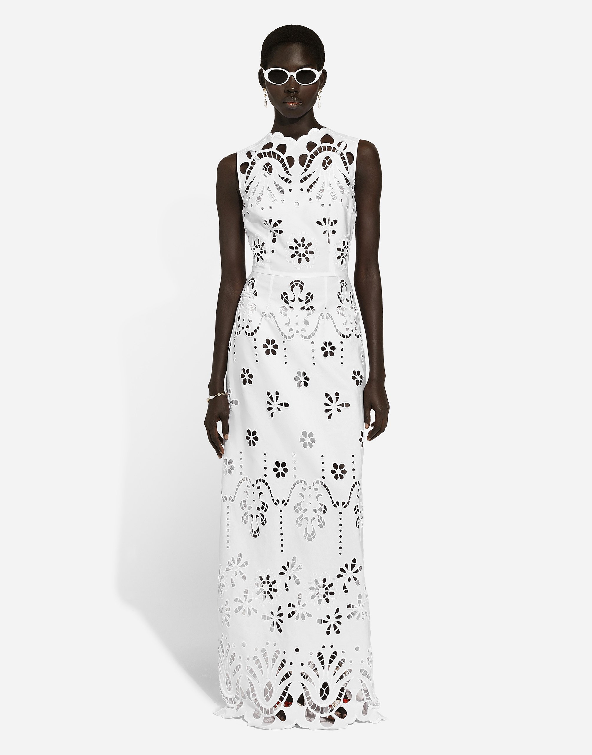 Длинное хлопковое платье с вырезами Dolce & Gabbana, белый — фото 2